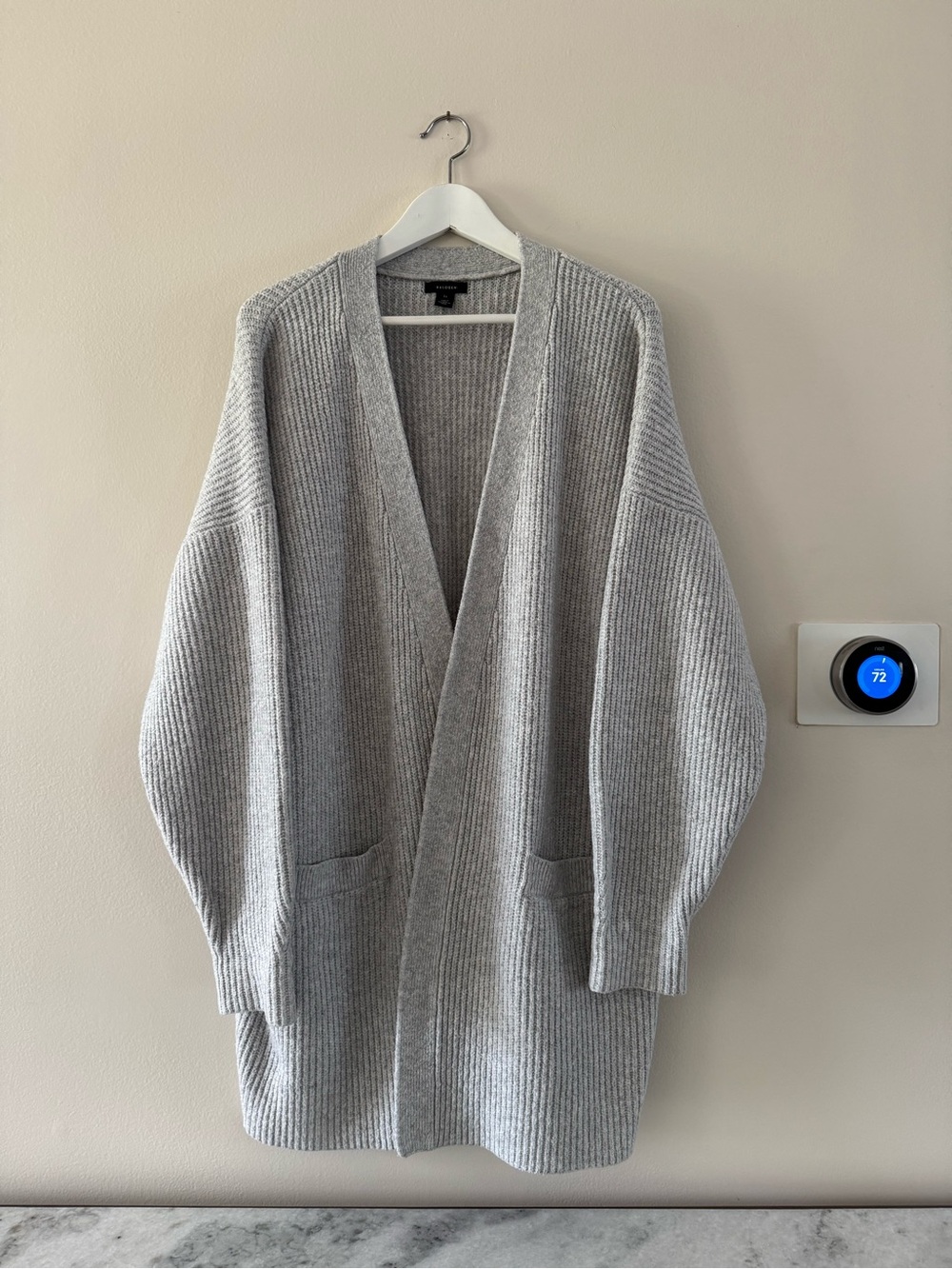 Halogen Light Gray Ribbed Open-Front Cardigan